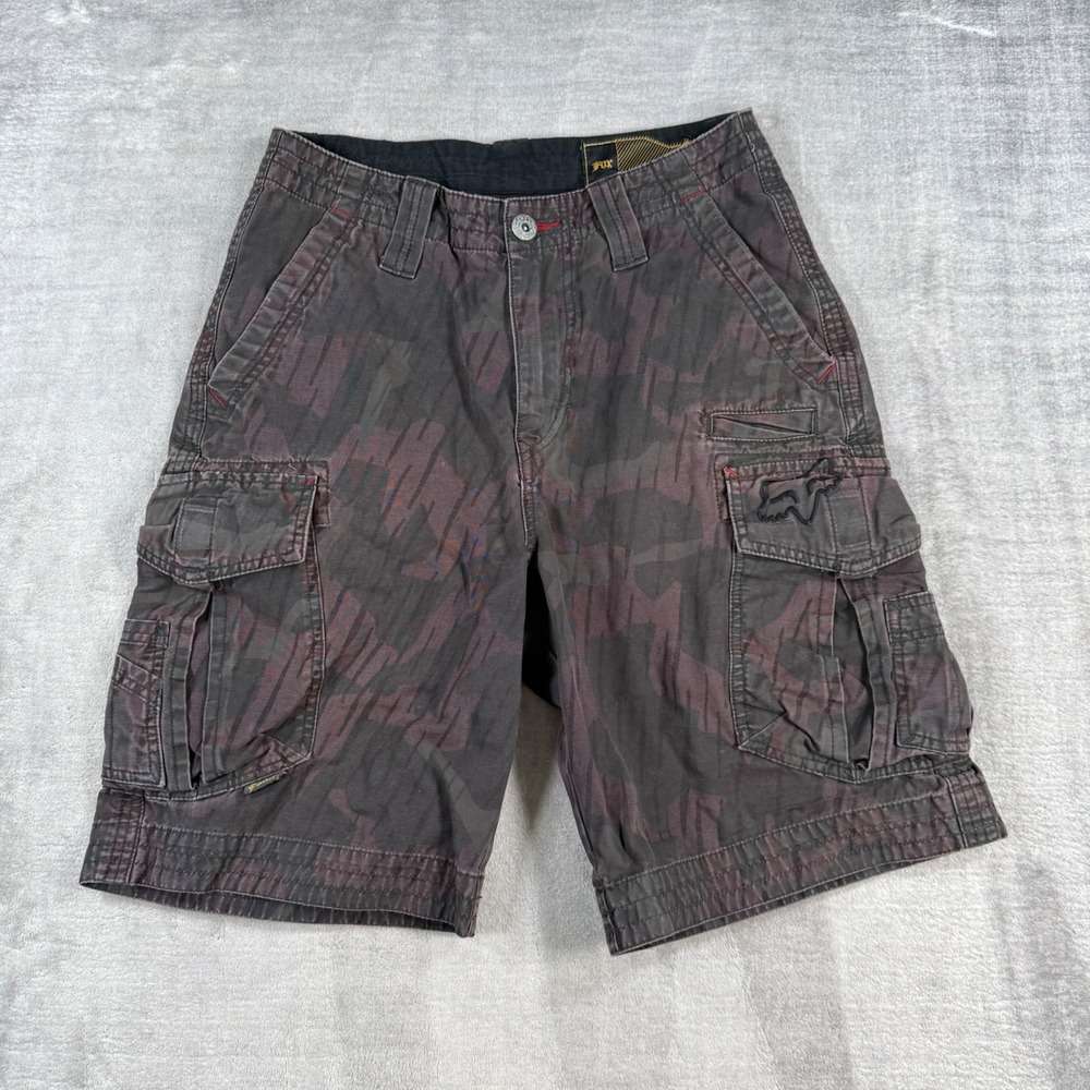 Fox Racing Shorts Mens 30 Grey Vintage Y2K Camo Baggy Cargo Motocross Skater
